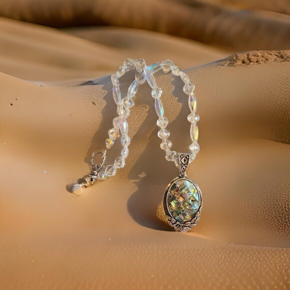 Abalone and Crystal Necklace  20 inch - Picture 1 of 3